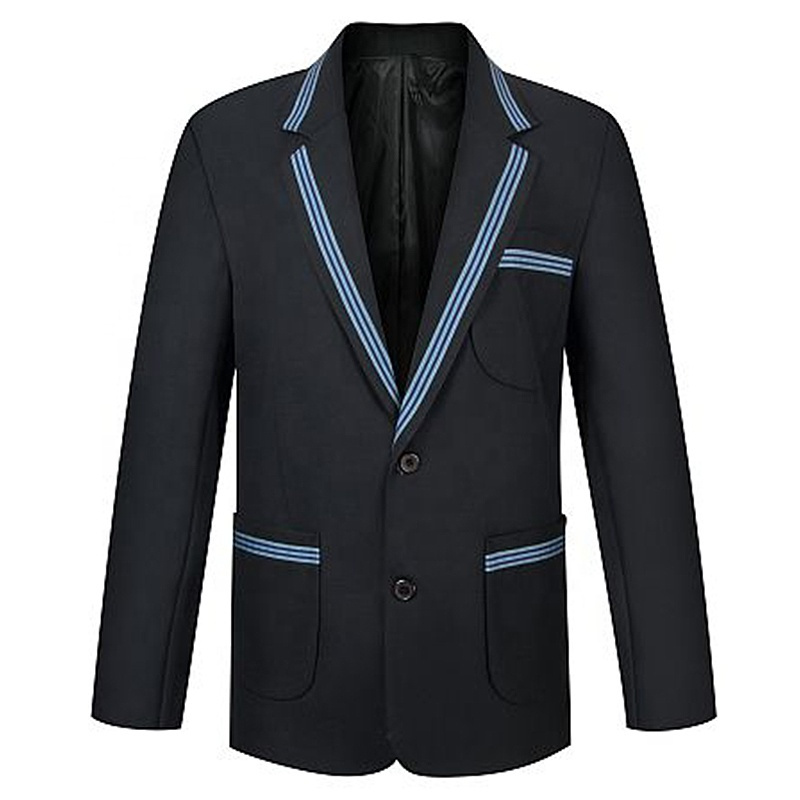 Fitted Blazers with Trim School Uniform Badge Jacket Dark Blue Blazer