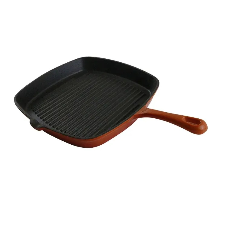 Heavy Duty Enamel Cast Iron Square Non-Stick Steak Grill Frying Pan