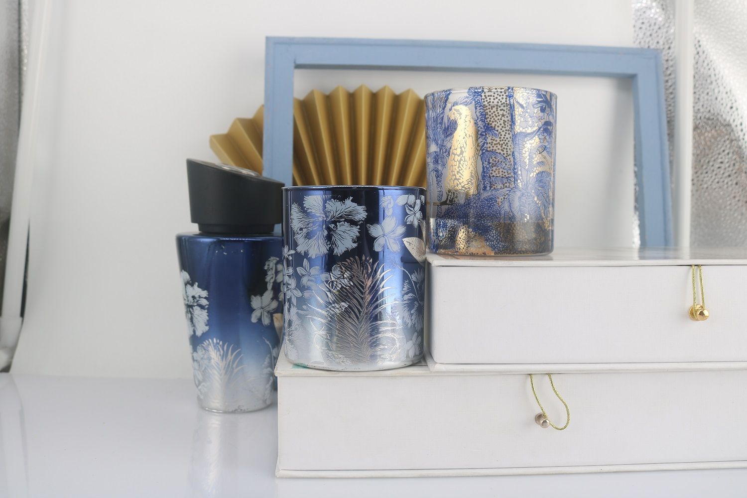 Gold Foil Decal Glass Scented Candle Home Holder Luxury Home Decoration