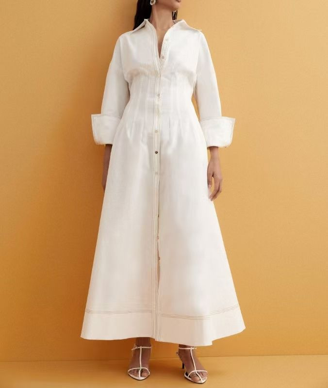 Women's Chic Collar Button Long Sleeve Loose Fit Maxi Dress