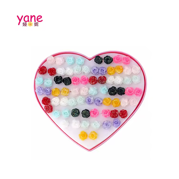 Yane Brand Cute Girls Rose Earrings Set 36 Pairs Earring Per Box Ready To Ship Girls Jewelry