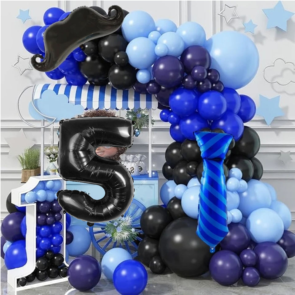 Father's Day Balloon Arch, Blue Balloon Garland Kit with Beard Tie Foil Balloons, for Best Dad's Day Party Decorations
