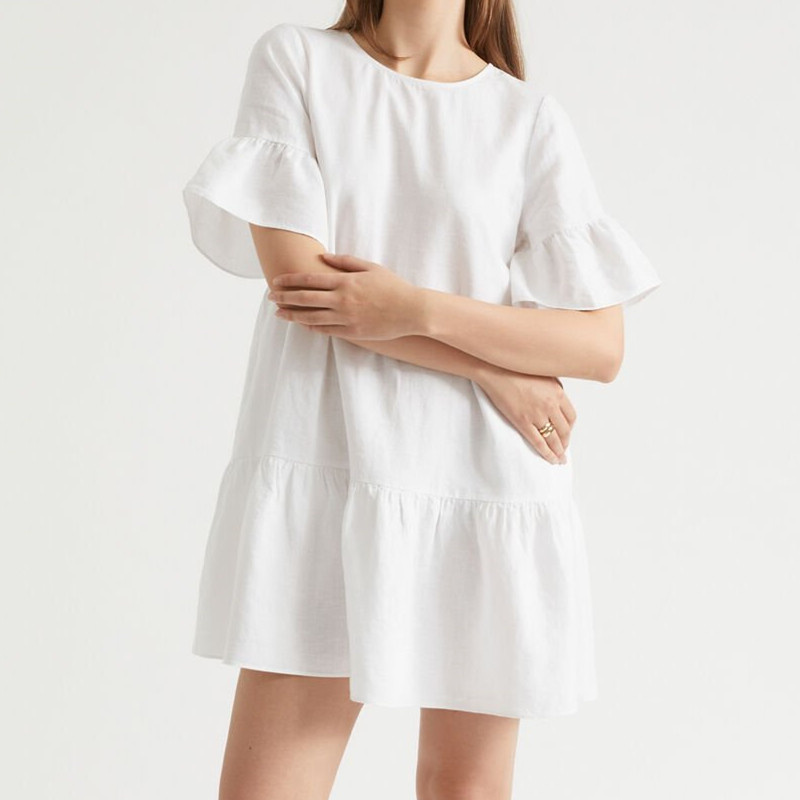 Top Sale OEM Casual Round Neck Dress with Ruffle Sleeves