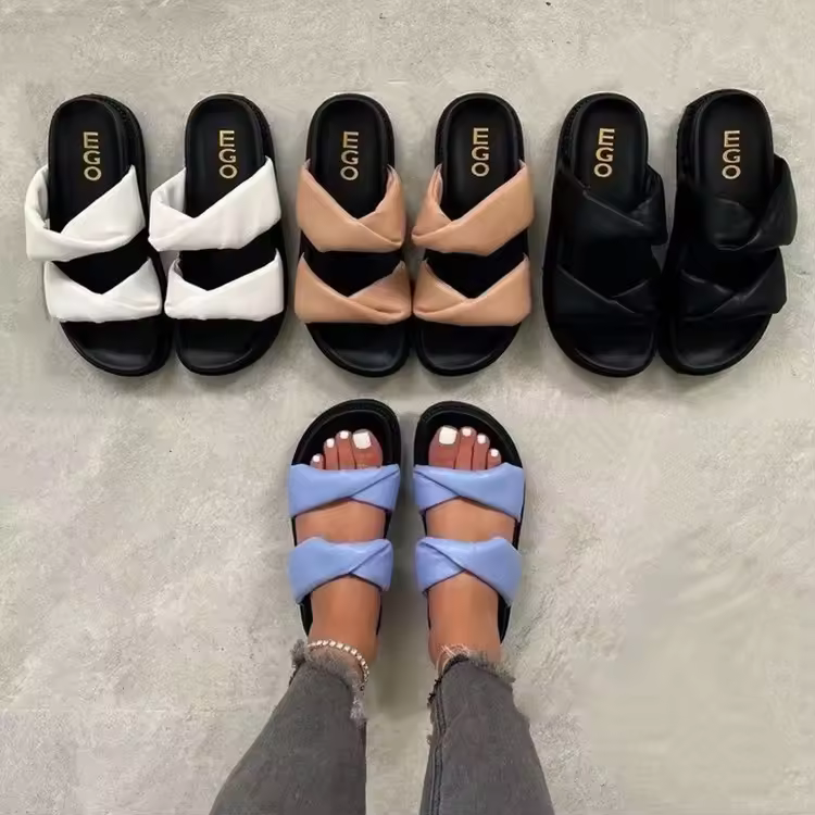 Fashion Simple Women's Sandals And Slippers Beach Shoes Open Toe Flat Thick Casual Drop Shipping 2021 Summer Pu Rubber Oem Odm