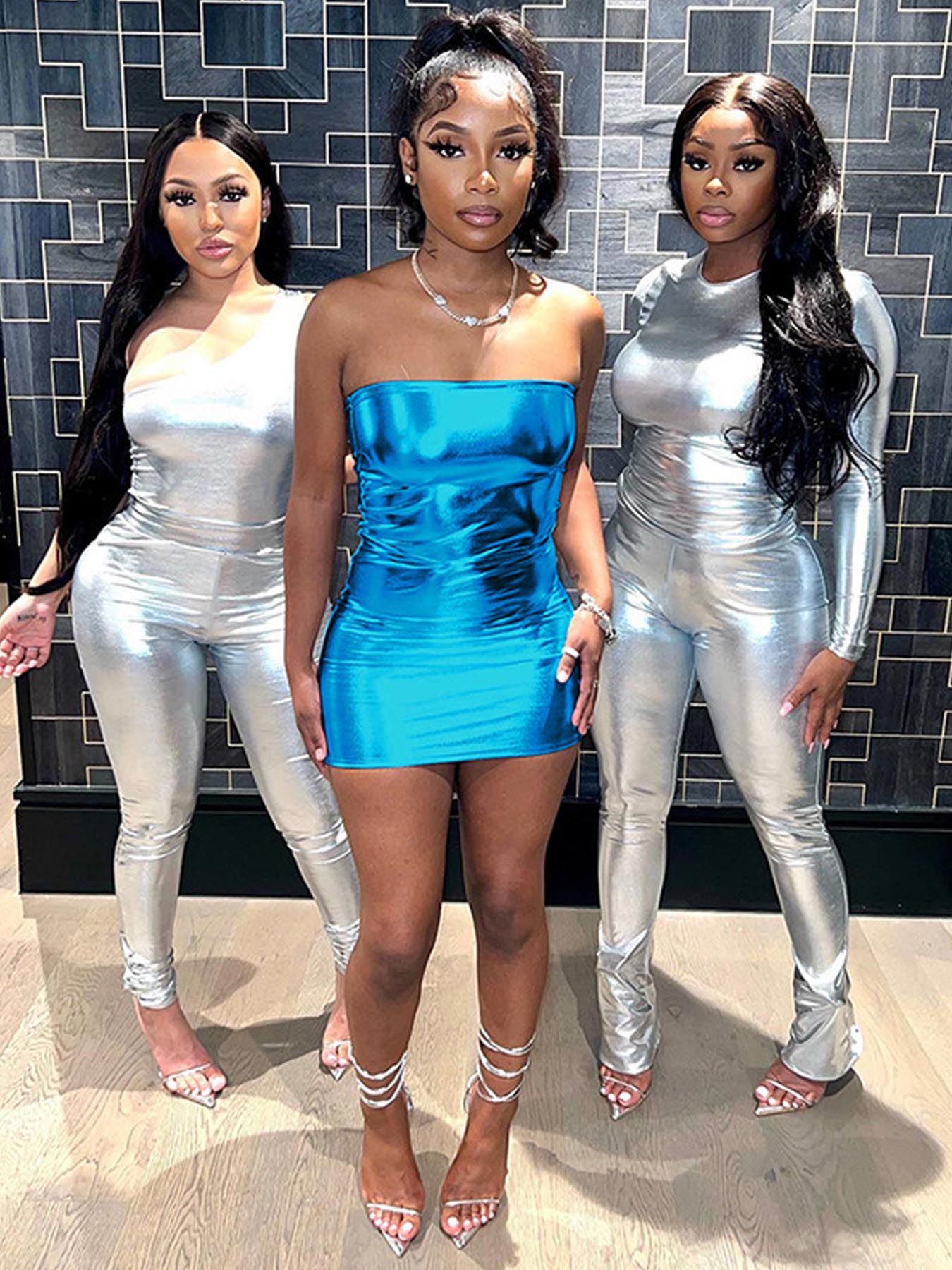 Backless Metallic Slimming and Slimming Strapless Dress