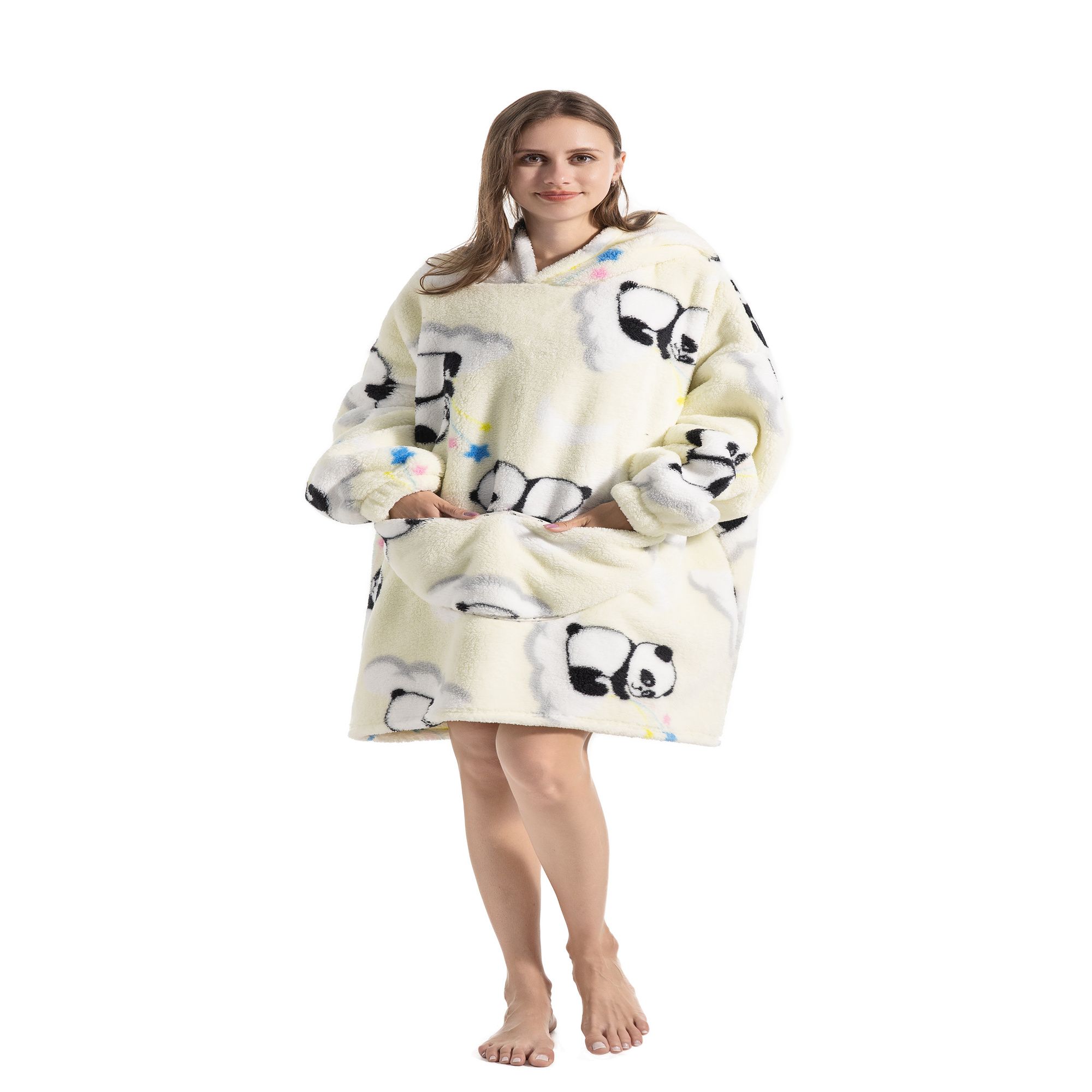 Wearable Blanket with Sleeves Fleece Hooded Blanket Oversized Super Soft Warm Comfy Plush One Size Fits All Adult