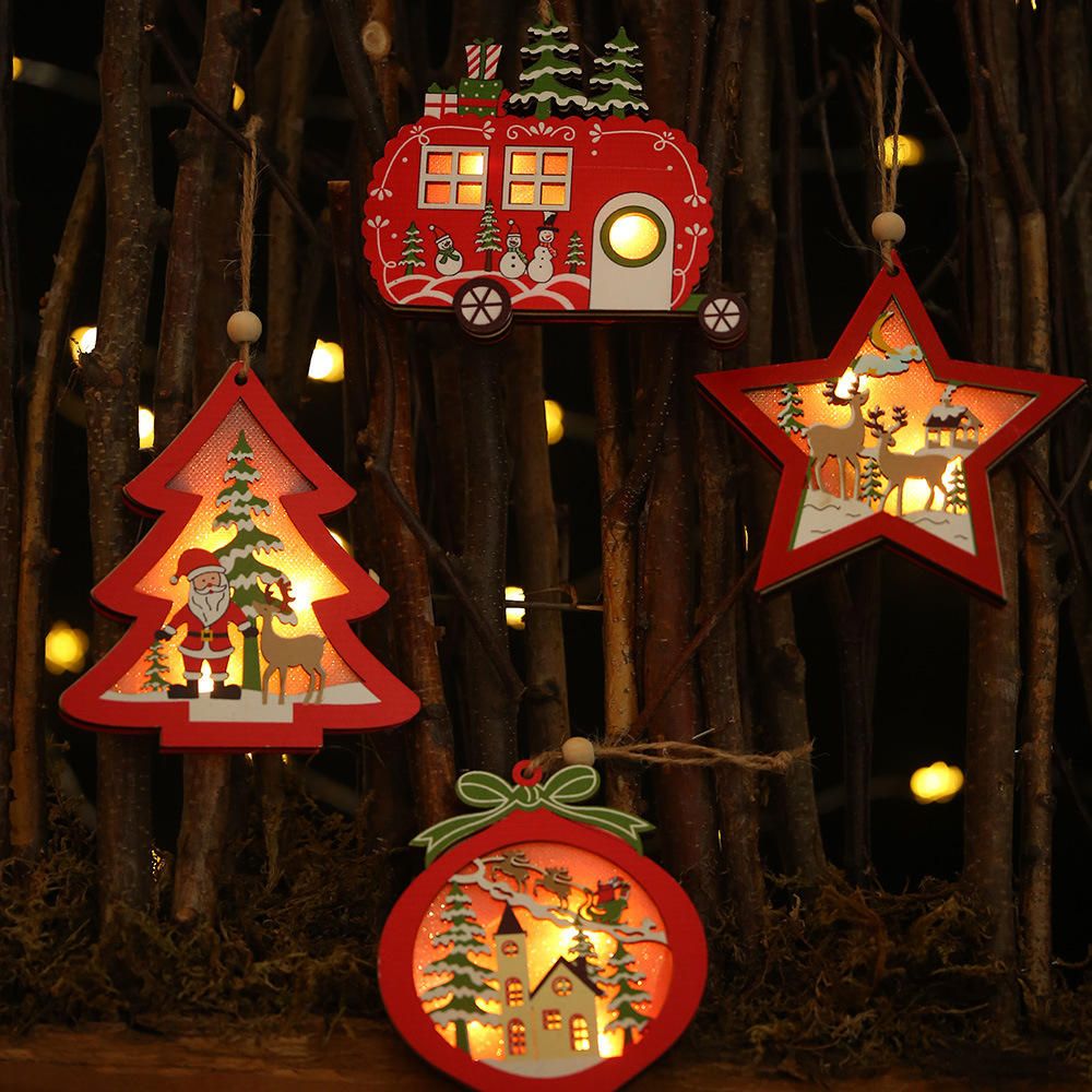 Christmas Tree Decorations LED Snow House Wooden Light Crafts Christmas Decor for Home Noel New Year 2024 Xmas Kids Gift Navidad