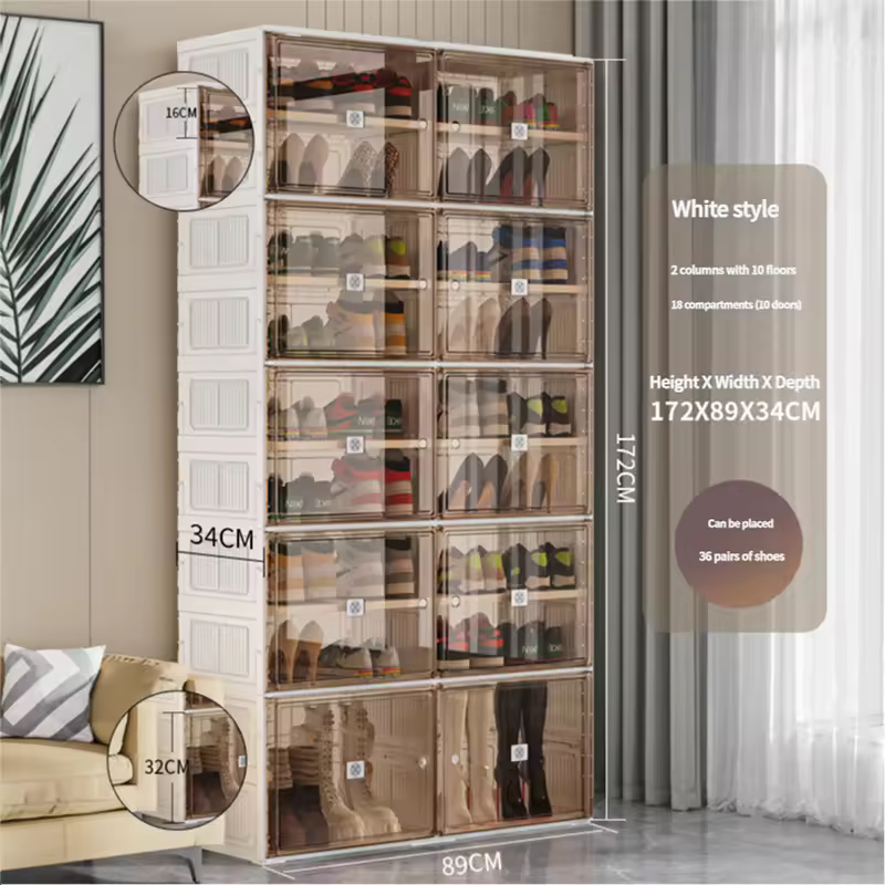 Stackable Transparent Plastic Shoes Organizer Multilayer Foldable Shoes Cabiners Ideal For Organizing And Protecting Shoes