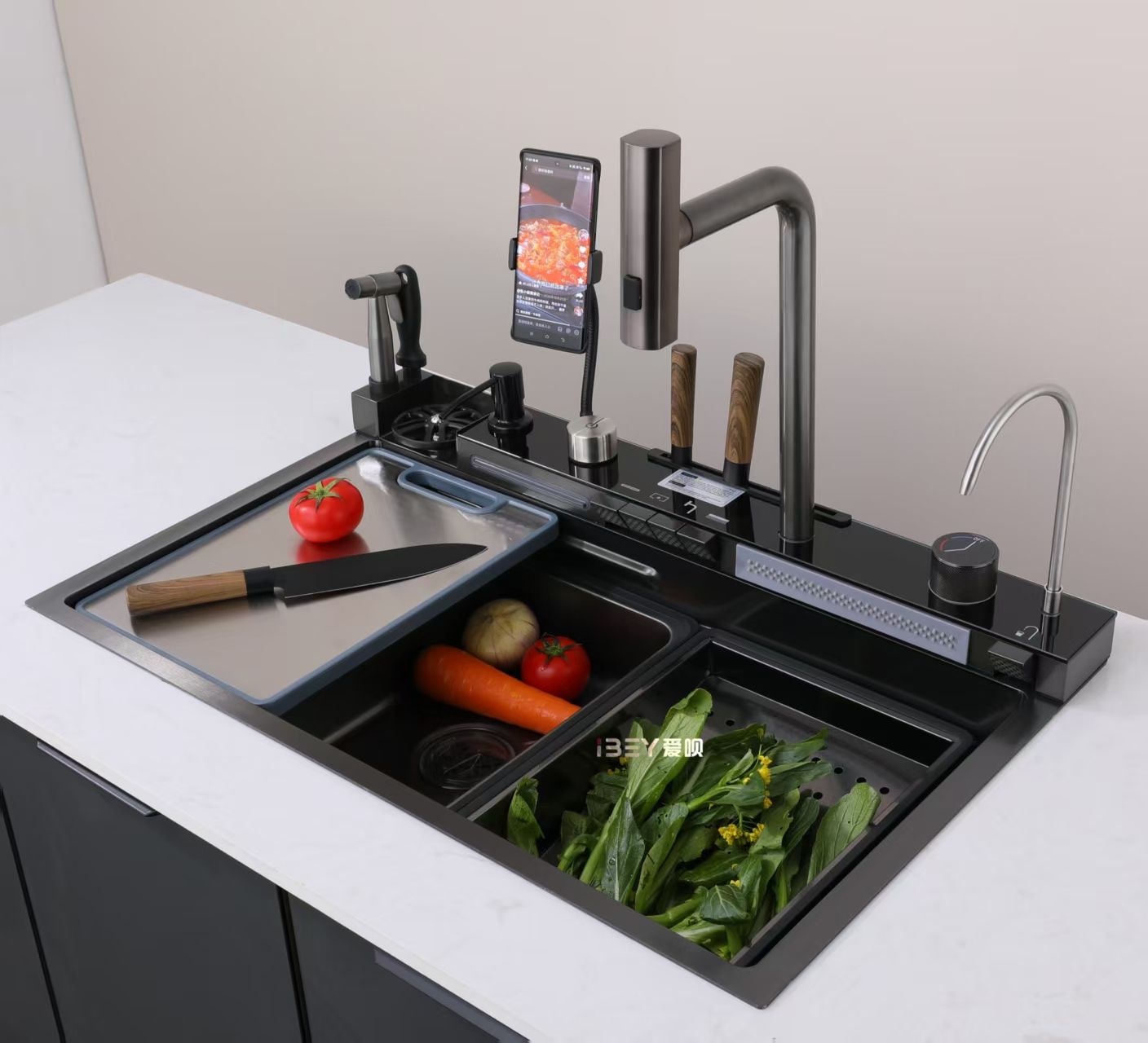 Intelligent Piano Key Kitchen Sink High Pressure Glass Cleaner Phone Holder