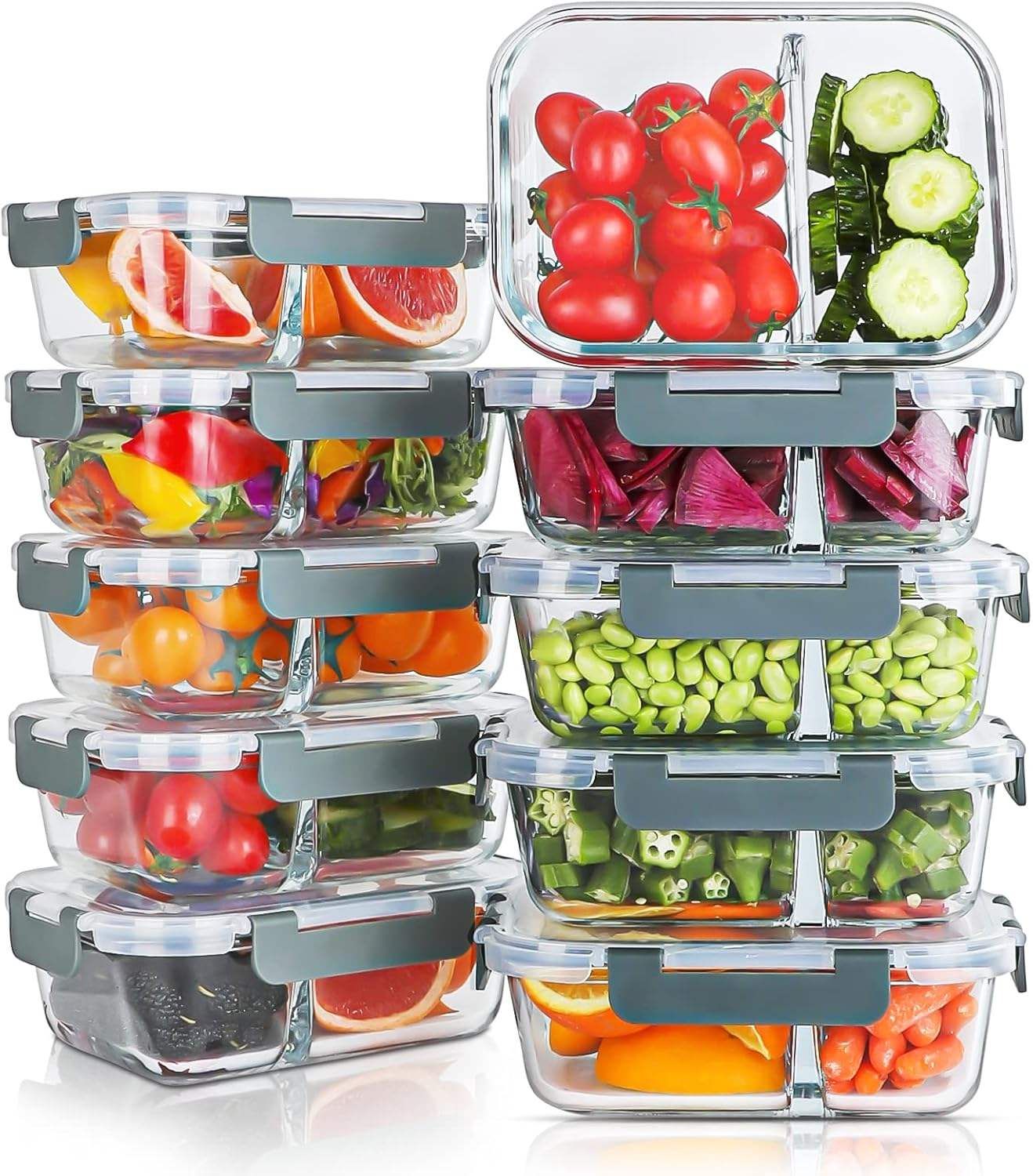 Eco-Friendly Glass Food Storage Containers Compartment Airtight Lids Microwavable Bento Lunch Boxes for Work School Meal Prep