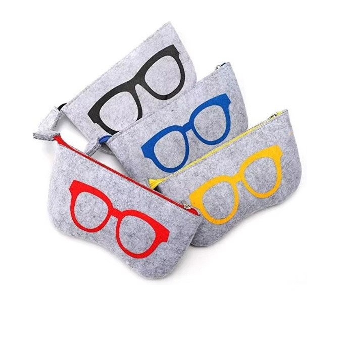 Portable Eyeglasses Bag Case Soft Felt Zipper Glasses Purse Bag Makeup Storage Pouch