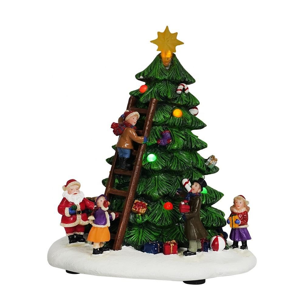 LED Polyresin Xmas Tree Scene Resin Christmas Ornament