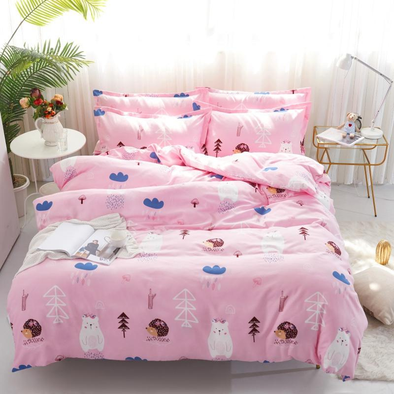 China Home Textile Exporter Rayon Fabric 4 PCS Printed Pink Color Comforter Cover Set