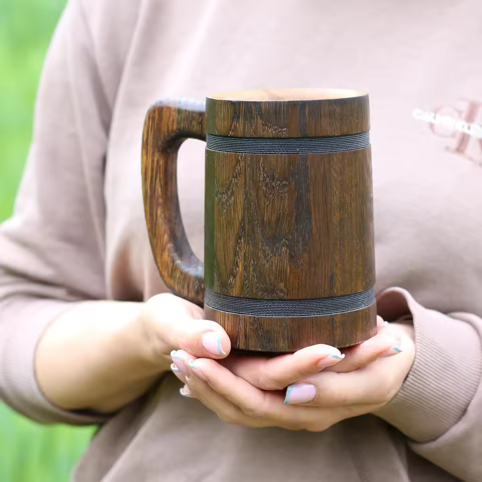 Authentic Norse Wooden Tankard Viking Style Ceramic Cup For Ale Lovers Cosplayers Fantasy Feast Fans