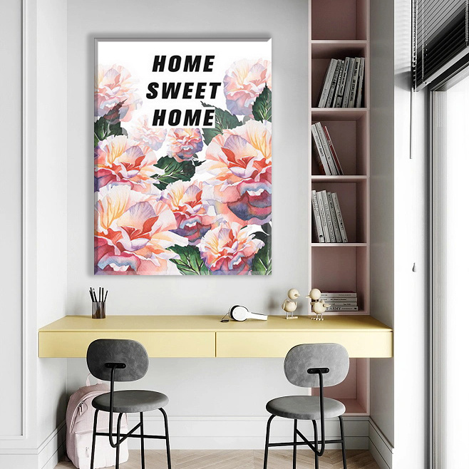 Home Sweet Watercolor Floral Art Canvas Print Contemporary Still Life Flower Leaves Abstract Painting