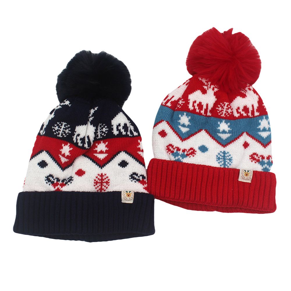 Trendy Jacquard Knitted Bobble Beanie Hat for Winter Wear