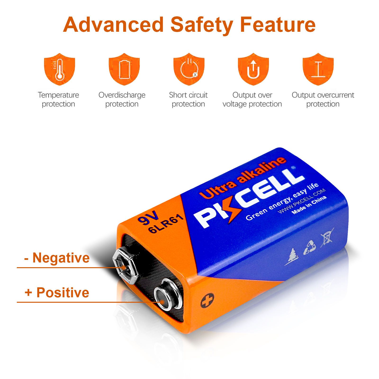 Pkcell Batteries Pack 6lr61 9V Alkaline Battery for Smoke Detectors Multimeter