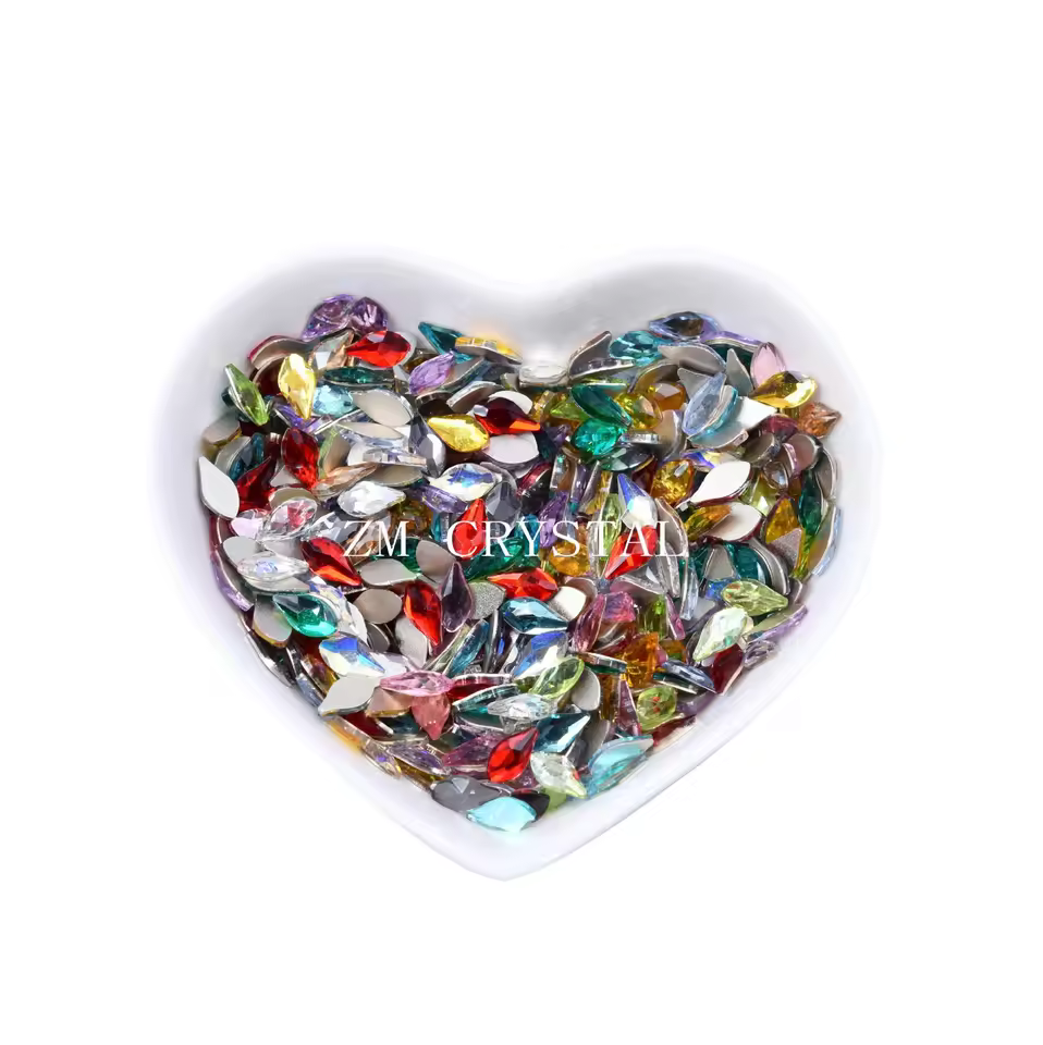 Cross-border New 4x7.5 Peach Leaf 3d Flats Bottom Manicure Special-shaped Diamond Maple Leaf Petal Manicure Jewelry Rhinestones