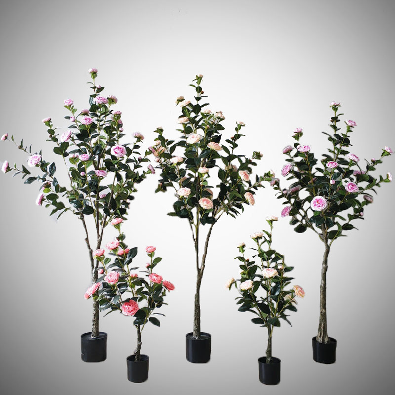 Wholesale High Quality Artificial Flower Camellia in Vase for Table Decorative