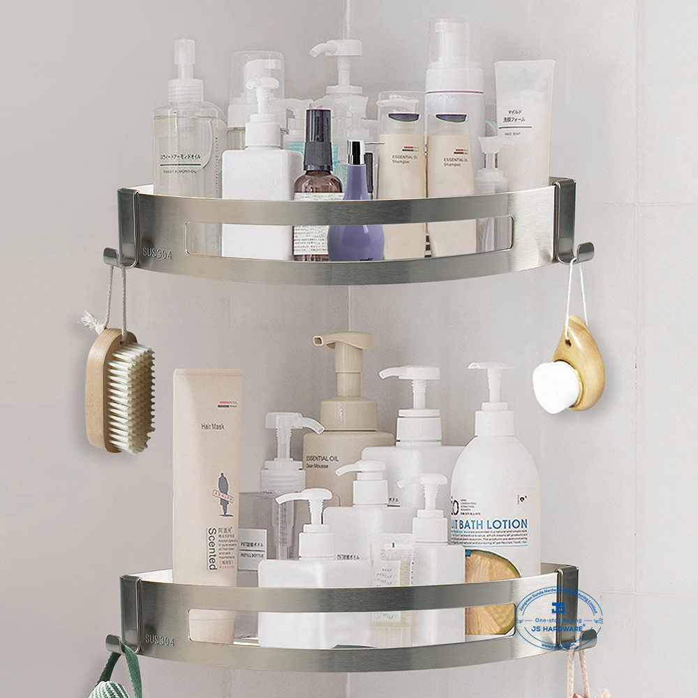 Stainless Steel 304 Bathroom Corner Shelf Two Hooks Shower Caddy
