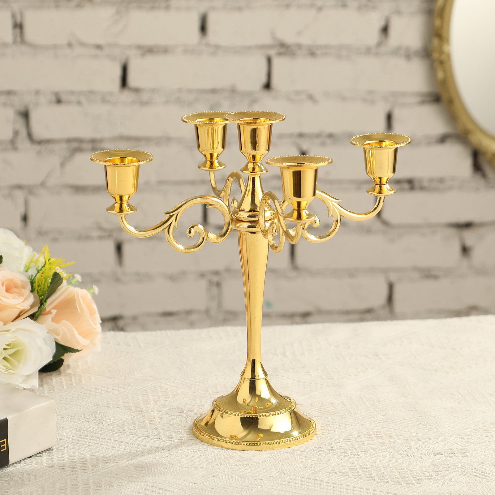 Home Decoration Living Room Decor Glass Candle Holder Wedding Centerpieces for Table Gold Metal Candlesticks