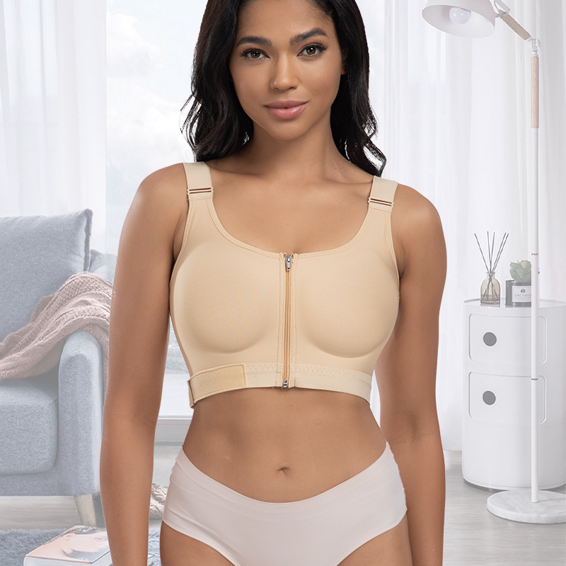 Post-Op Stage 1 Faja Vest Breast Augmentation Compression Garment Shapewear Bra Tops with Adjusting Belt