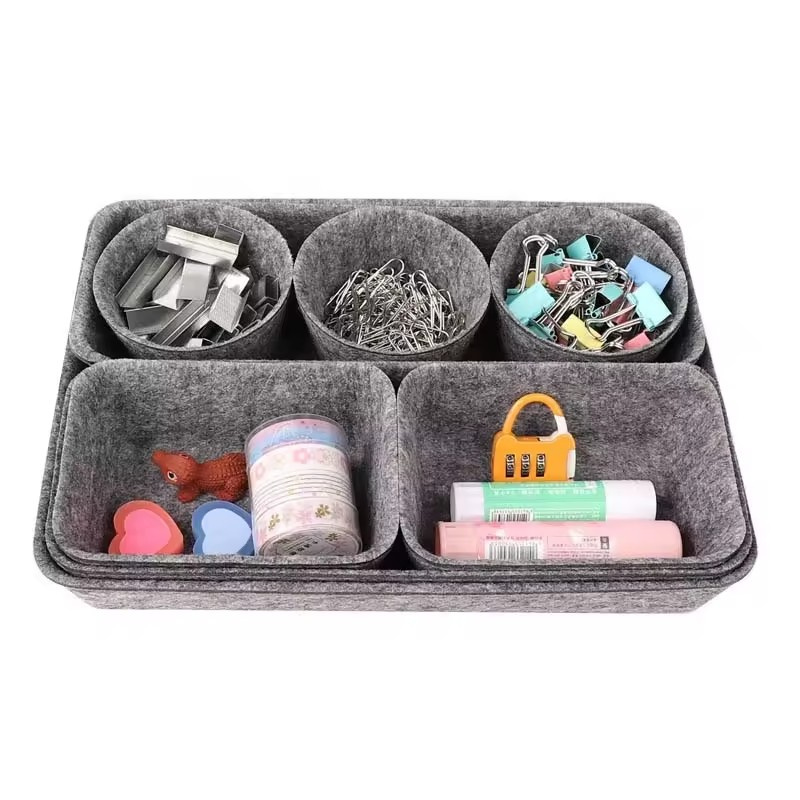 Pack-8 Office Desk Organizer Set Felt Drawer Trays Divider Bin