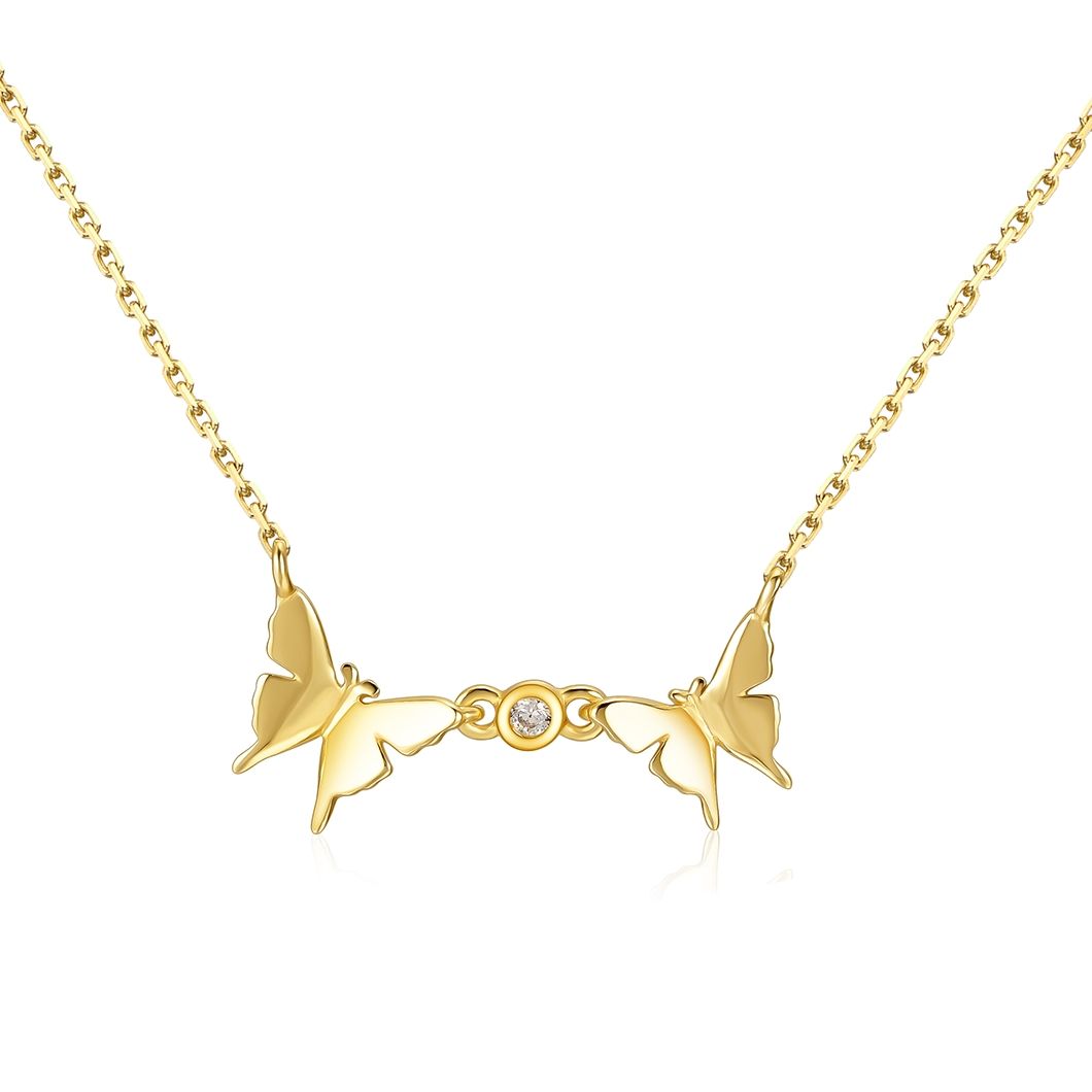 Necklace for Women Butterfly Pendant Cubic Zirconia Decor Adjustable Length Lobster Clasp 925 Silver Fashion Jewellery for Girls