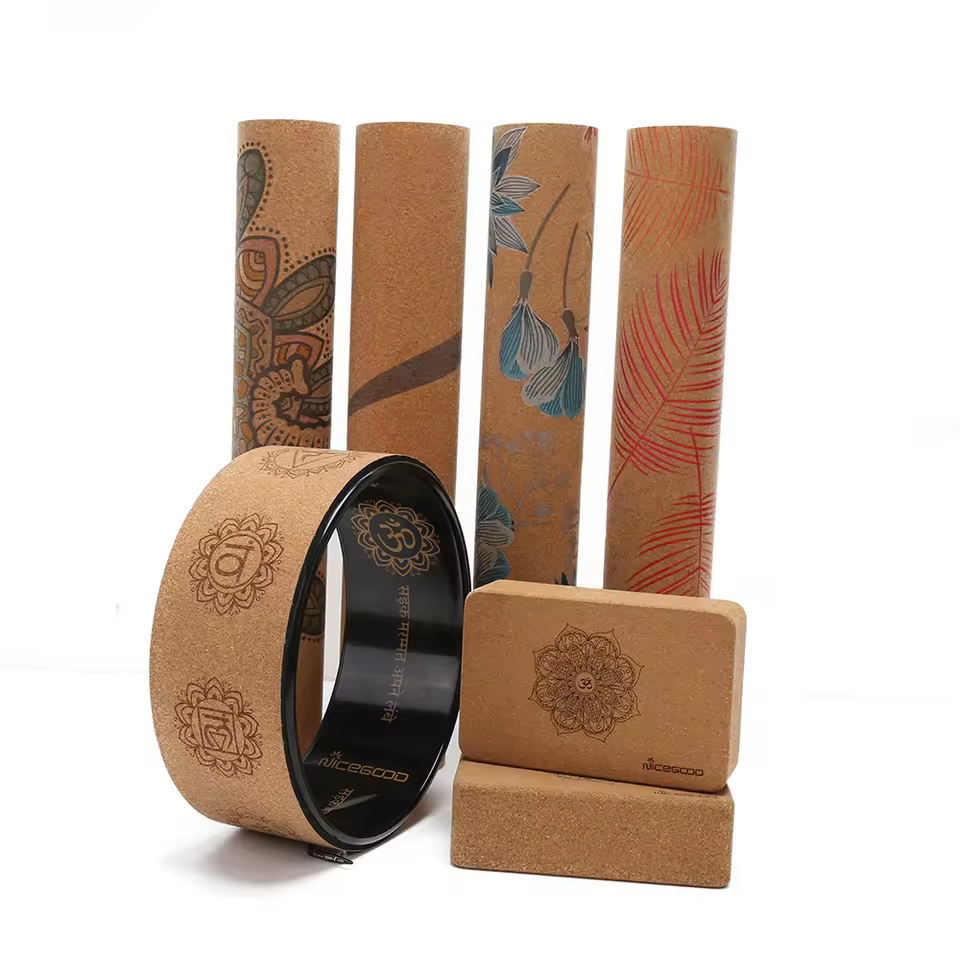 Large Design Sweat Absorb Organic Cork Yoga Mat With Carrying Strap