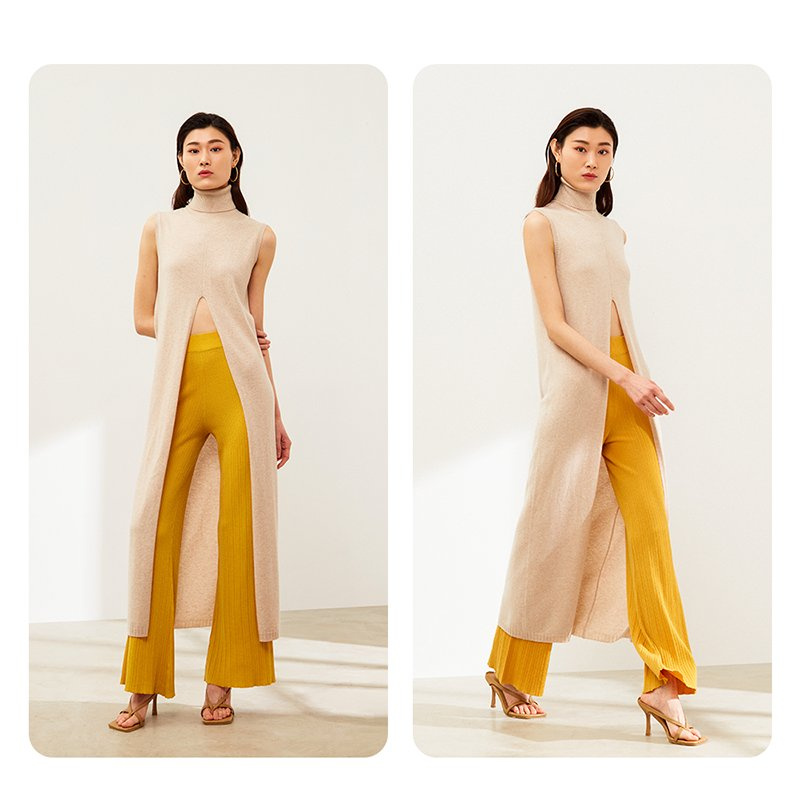 High Quality Womens Clothing Crew Neck 100% Linen/Cotton Fabric Long Dress Hollow out Slit Sleeveless Casual MIDI Dress