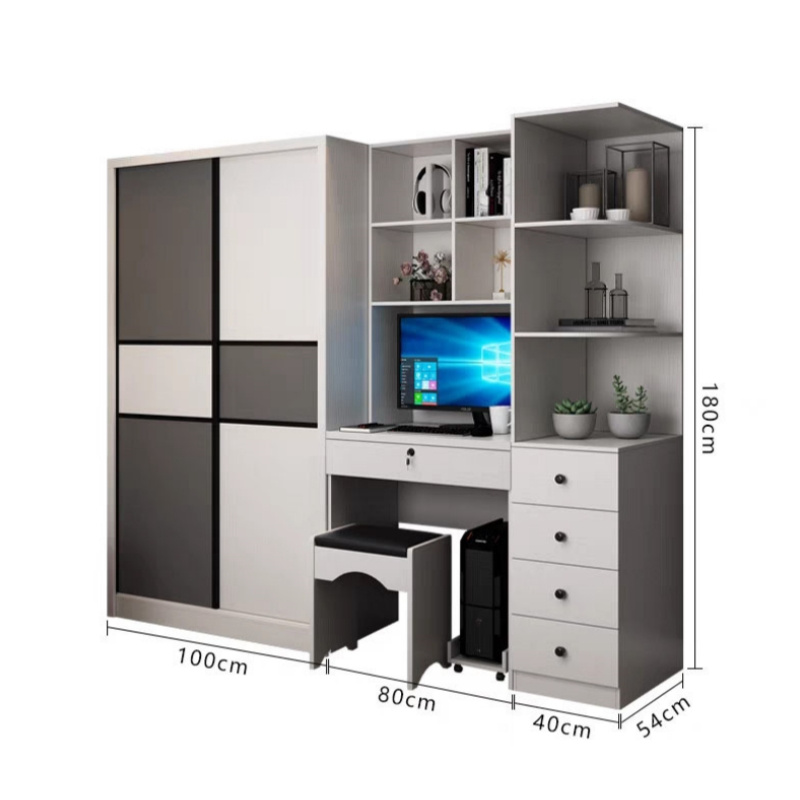 Glass 6 8-Door Bedroom Furniture Cupboard Storage Cabinet Locker Wardrobe Closet Withdesk