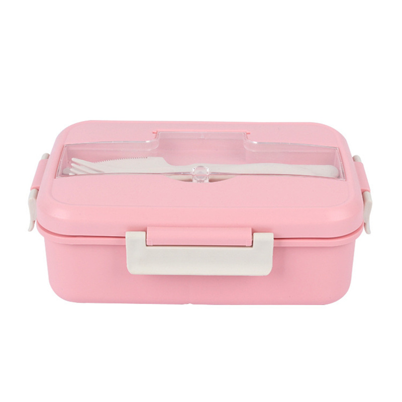 Wholesale Wheat Straw Bento Box with Knife Fork Portable Microwavable Divided Lunchbox