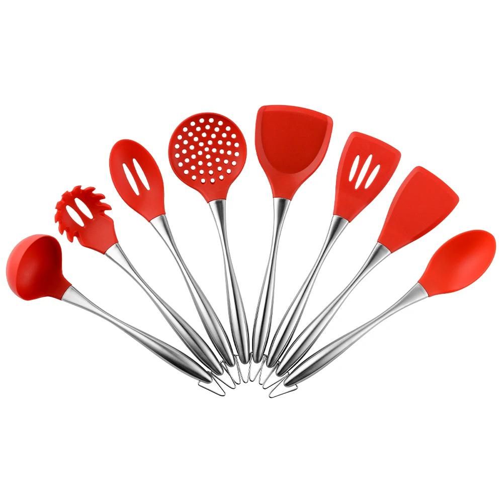 Chinese Supplier Best 8 PCS Hot Stainless Steel Handle Kitchen Silicone Spatula Spoon Utensils Set