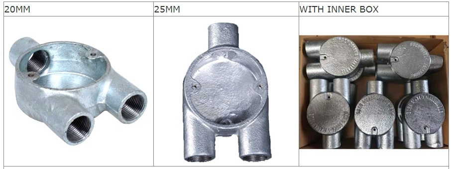 BS4568/En61386 Y Box 3 Way Circular Boxes Steel Conduit Boxes 25mm