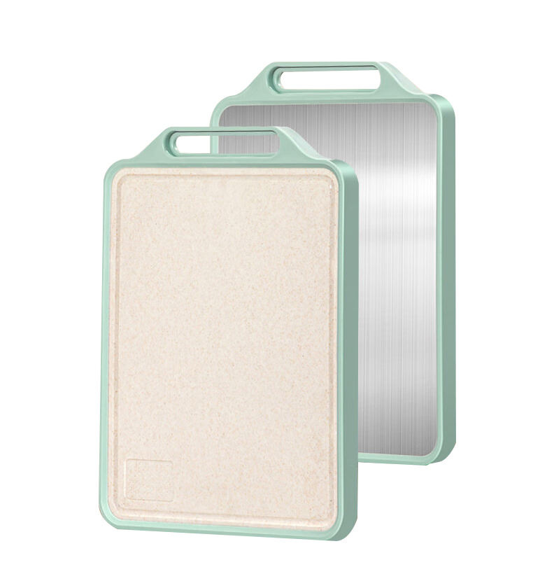 2024 New Series Large Rectangular Stainless Steel Stand Double Use Cutting Board and Wheat Straw Material for Home Kitchen Use