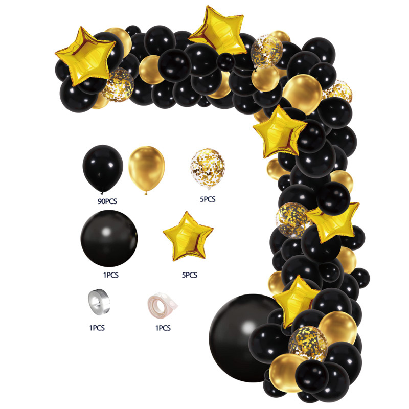 Bachelor Party Decoration Black Golden Star Metallic Arch Kits Set Garland Balloon