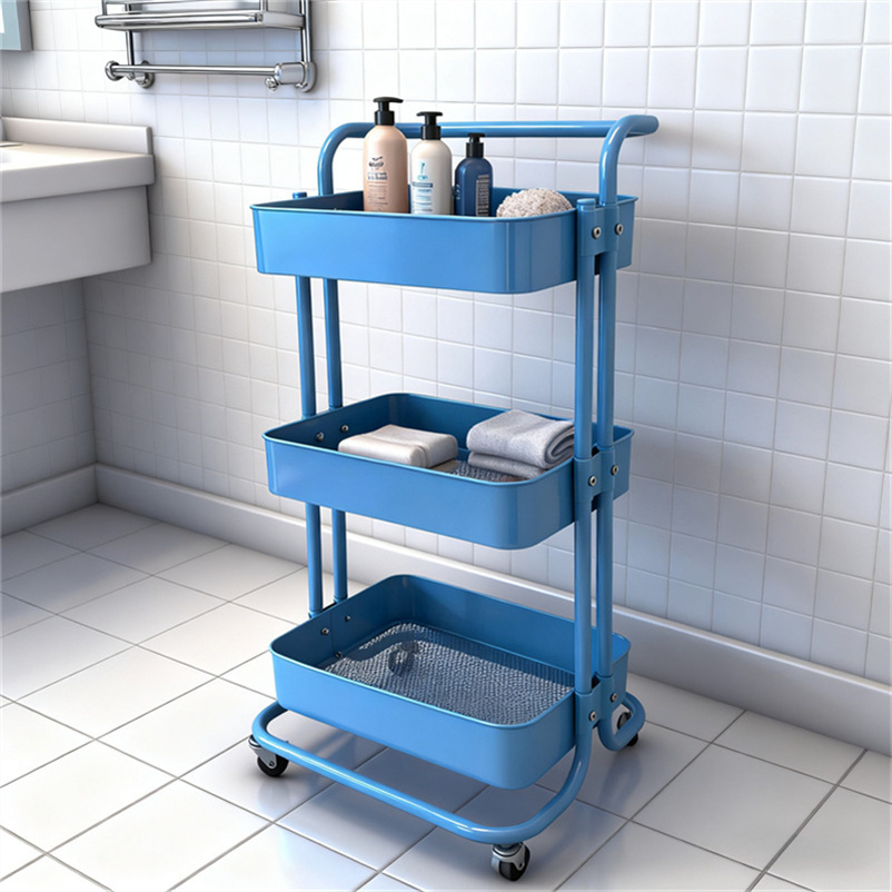 Household Multi-Color Kitchen Trolley Metal 3 Tiers Storage Rack