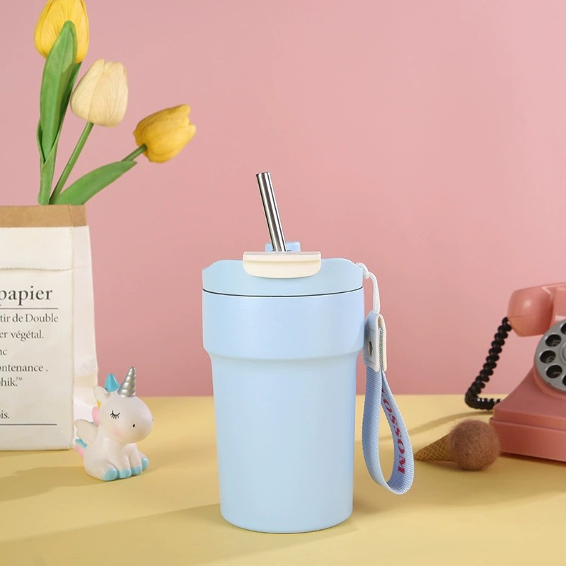 Top Selling Stainless Steel Tumbler Water Bottle Travel Mug Vacuum Insulated 450ml Coffee Cup with Straw and Direct Drinking Spout