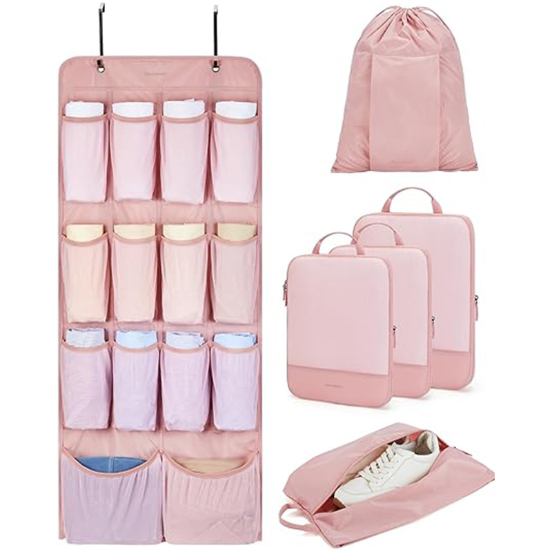 Hanging Travel Shelves and Packing Cubes Set with Compression Zippers