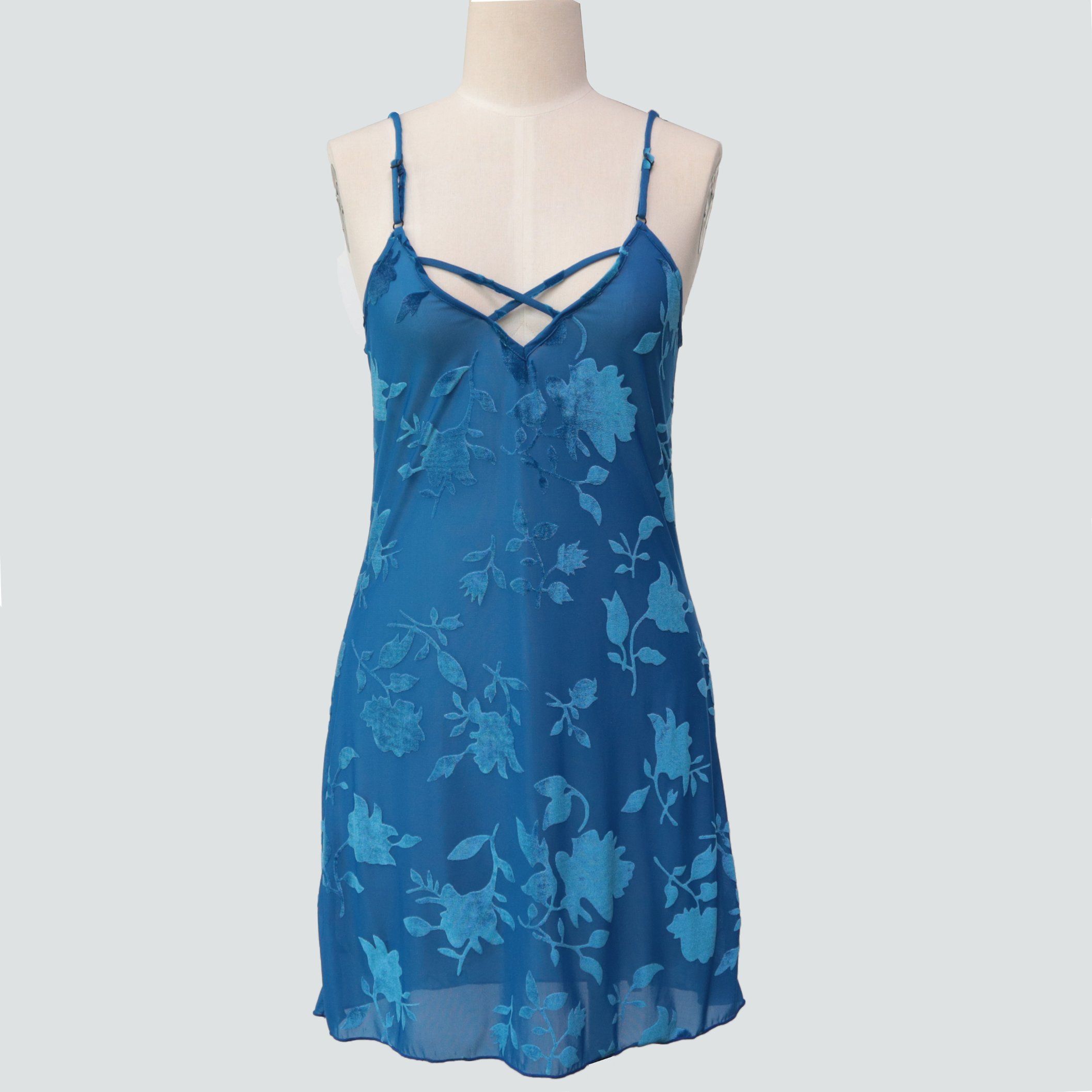 Intiflower New Design 2023 Blue Floral Pajamas High Quality Sleeveless Elegant Sleepwear