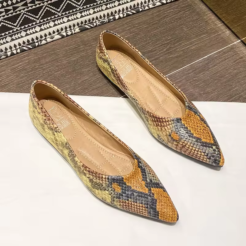 2025supper Soft Women Flat Pumps Python Leather Pu Ladies Walking Shoes Cheap China Shoes Low Moq Women Flats In Stock