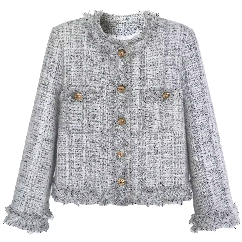 2025 Fashionable Elegant Tassel Fringe Fragrance Buckle Tweed Jacket Women Winter Coats For Ladies