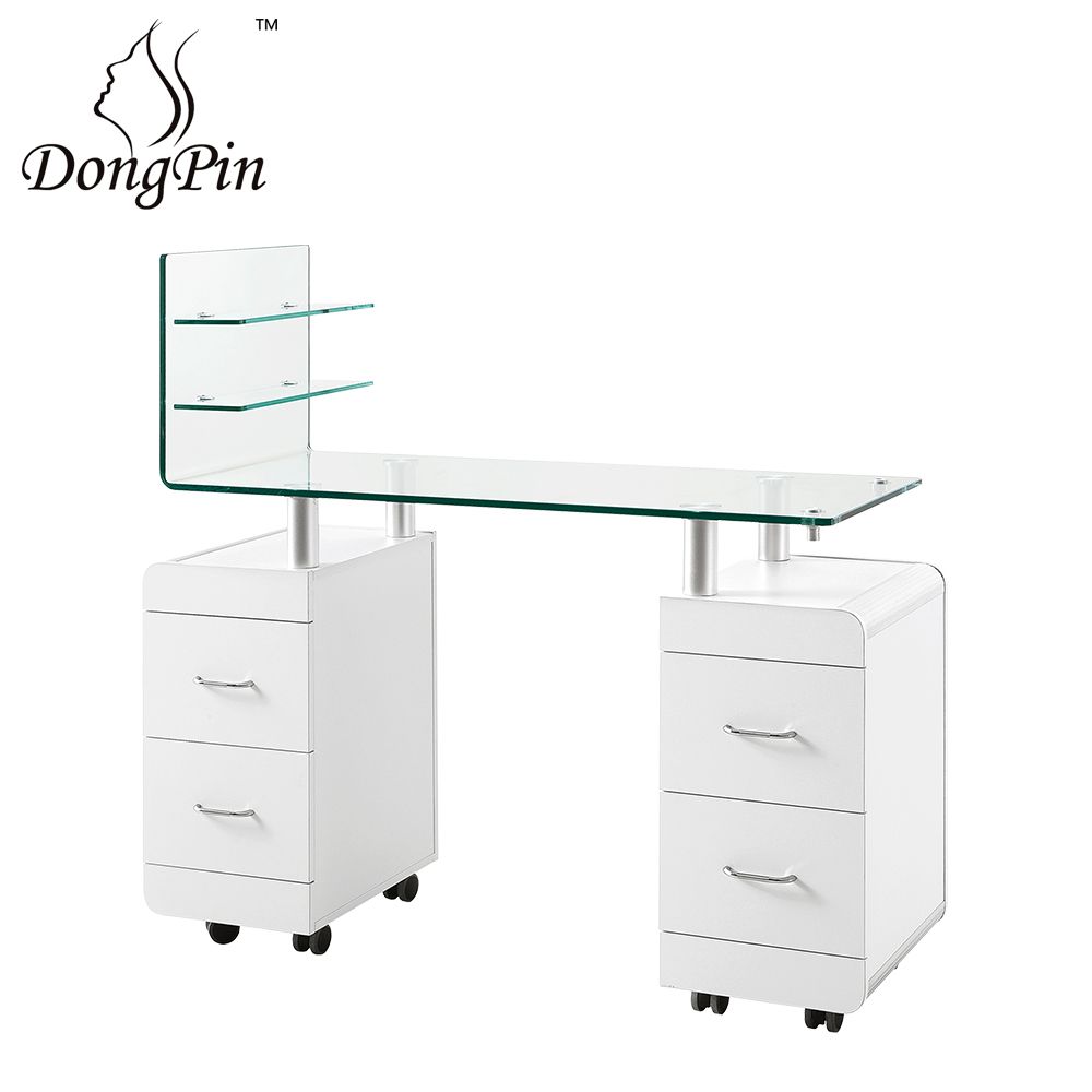 Glass Nail Tables Manicure Bar Table Nail Salon in White Color