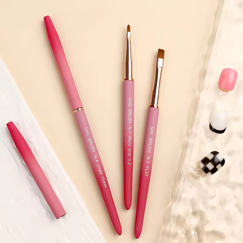 Beauty Salon Supply 10pcs Metal Nail Art Dust Brushes Liner Gradient Pink Liner Gel Nail Brush For Nail Design