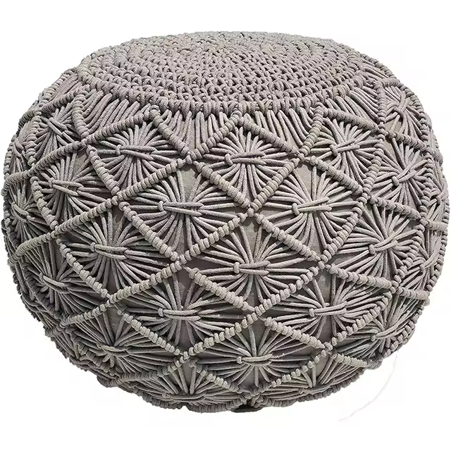 Hot Sale 100% Natural Macrame Cotton Tufted Ball Chair Modern Design Home Office Ottoman Bench New Arrival