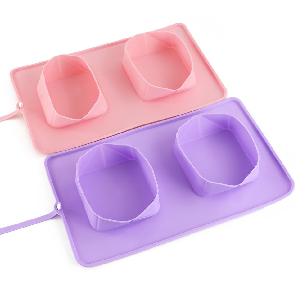 Spill Proof Collapsible Silicone Dog Food Water Bowl Double Bowl for Pet Dog out Door Travelling