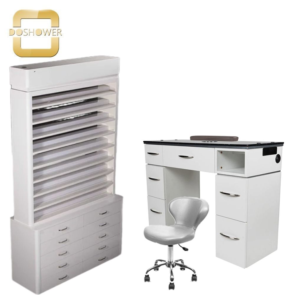 White Luxury Nail Polish Rack SPA Salon Furniture Manicure Table Supplier