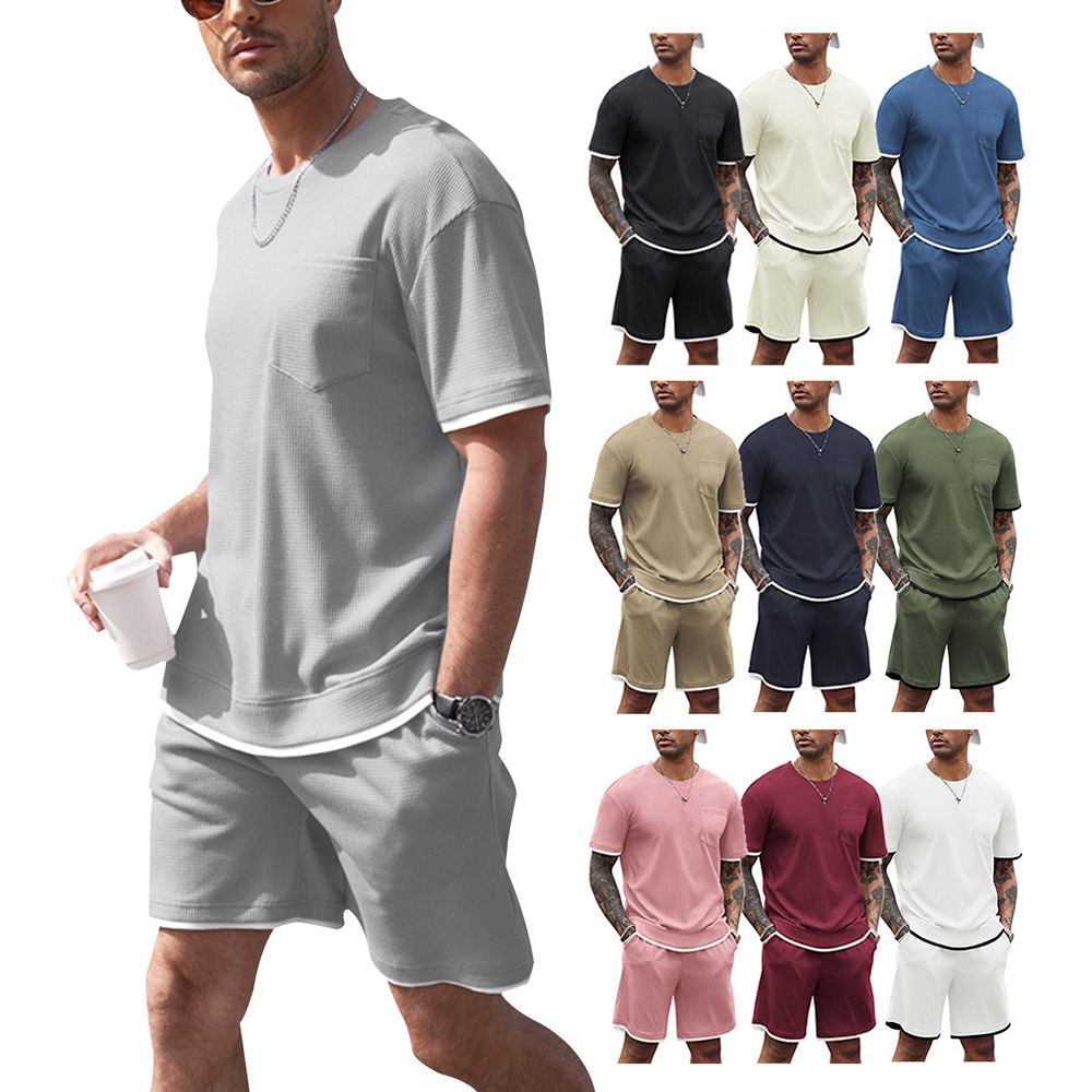 220GSM 100% Polyester Casual Sporty Outfit Athletic Lounge Wear Mens Two-Piece Set