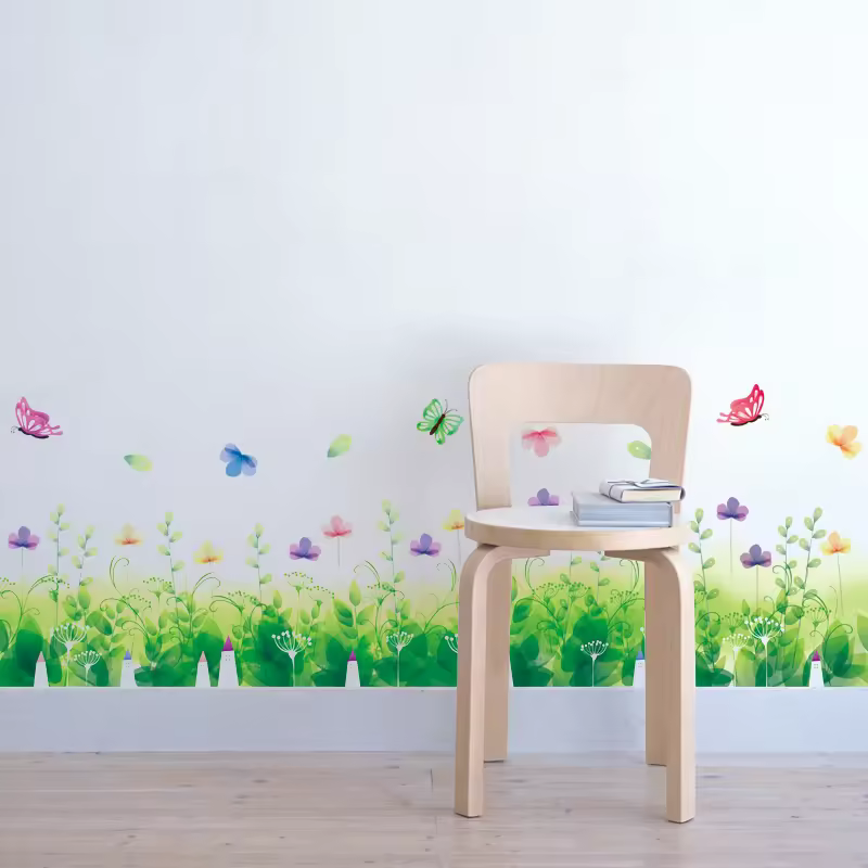 New Flower Plants Wall Stickers Skirting Line Diy Butterfly Grass Decals Home Bedroom House Child Living Room Bedroom Decoration