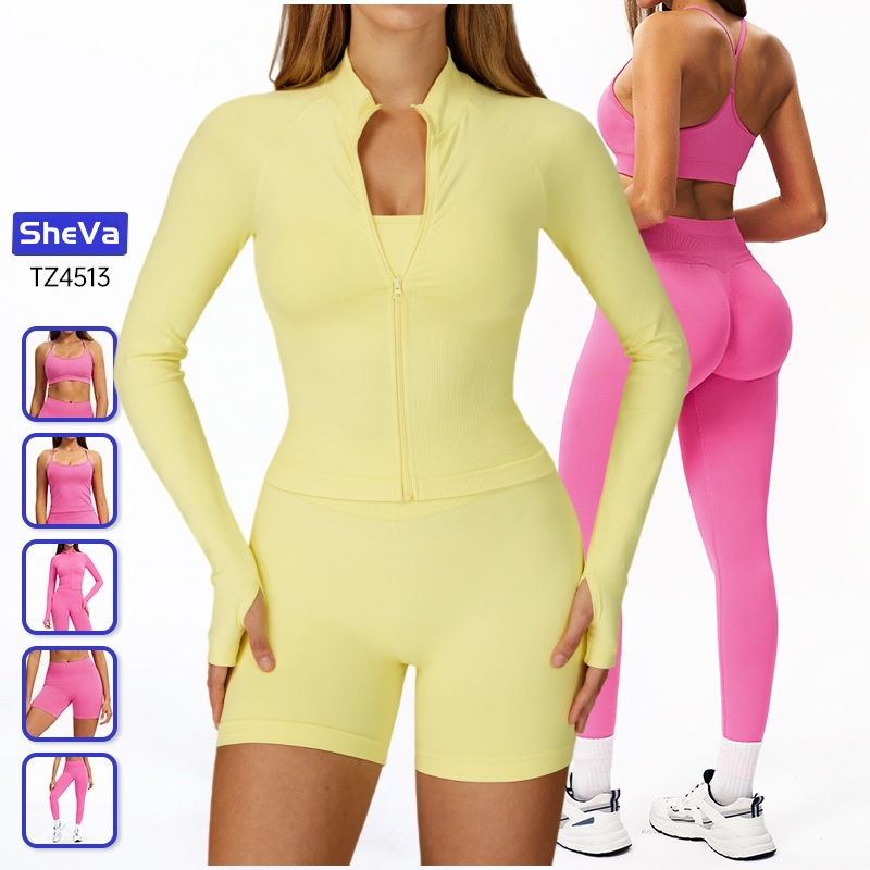 Women 5PCS Sexy Seamless Racerback Sports Bra Booty Scrunch Leggings Matching Set Yoga Outfits Workout Sets for Women